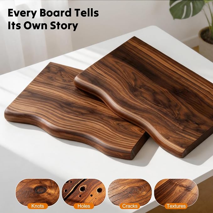 Walnut Finish Floating Shelves with Hidden Bracket, Organic Wavy Edge Wall Shelves, Jointed Solid Pine Construction,Rustic Wall Decor for Living Room & Bathroom (Set of 2-12"
