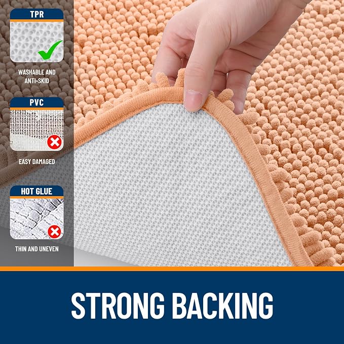 OLANLY Small Bathroom Rugs 24x16, Extra Soft Absorbent Chenille Bath Rugs | Peach, Quick-Drying Rubber Backing, Machine Washable Bath Mat for Bathroom Floor, Tub and Shower, Home Decor Accessories