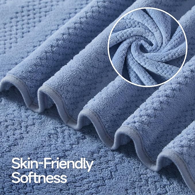 ecolook Microfiber Bath Towels Set of 4, 31 x 63 Inch Extra Large Bath Towel Set, Super Soft & Highly Absorbent, Quick Dry Lightweight Towels for Bathroom, Gym, Spa, Pool & Travel, Blue & Gray