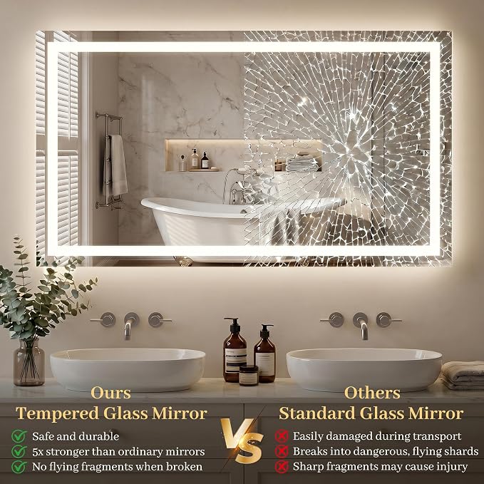 LED Bathroom Mirror with Lights 24"x32", Wall-Mounted Vanity Mirrors Front & Backlit Light Control Stepless Dimmable Anti-Fog Memory 3 Color Temperatures Shatter-Proof Tempered Glass