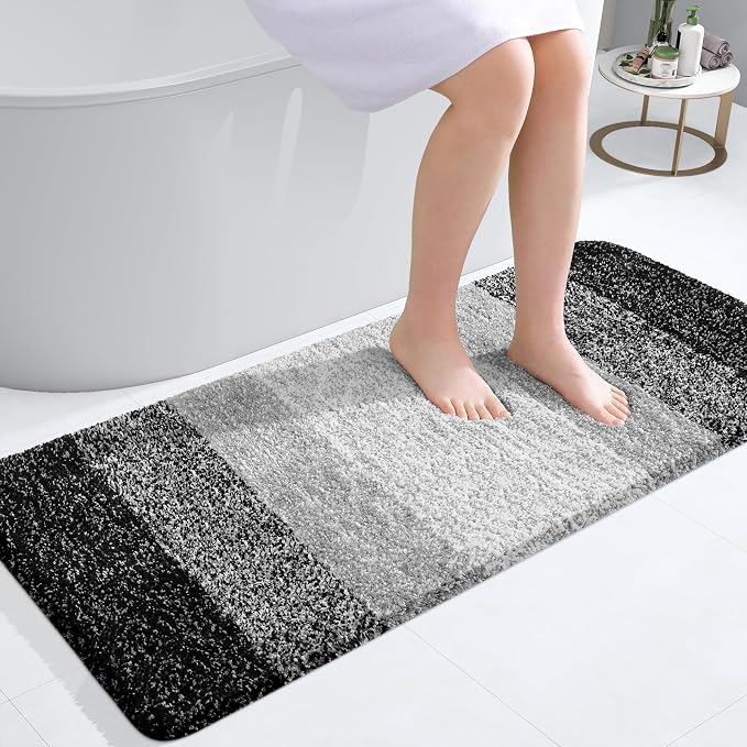OLANLY Bathroom Runner Rug 40x20, Extra Soft Absorbent Microfiber Bath Rugs | Black, Non-Slip Quick-Drying Rubber Backing, Machine Washable Long Bath Mat for Floor, Tub and Shower, Home Decor Accessories