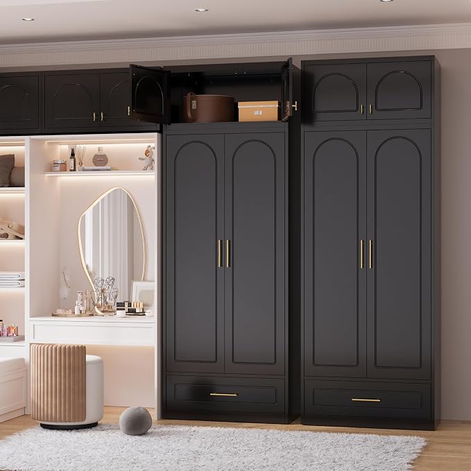 Polup Metal Wall Cabinet, Overhead Cabinet for Wardrobe | Small Upper Storage Cabinet for Bedroom, Living Room, Black, 18" D x 32" W x1 5" H - Assembly Required