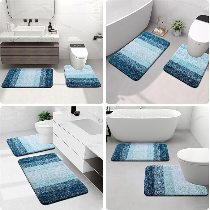 Arotive Microfiber Bathroom Rugs, Shaggy Soft Absorbent Bath Rug, 24x16 | PeacockBlue, Rubber Backing Thick Plush Machine Washable Dry Bath Mats for Bathroom, Tub and Shower, Rectangular