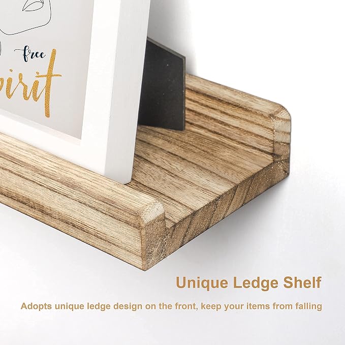 Emfogo Floating Shelves for Wall, 16.9 inch Wood Wall Shelves with Ledge, Floating Shelf Picture Ledge Set of 3 for Living Room Bedroom Kitchen Display and Storage(Rustic Brown)