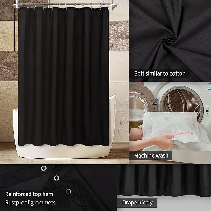ALYVIA SPRING 72x74 Long Waterproof Fabric Shower Curtain or Liner Black | 3 Magnets, Soft Cloth & Hotel Quality, Machine Washable, Light-Weight, Long Size