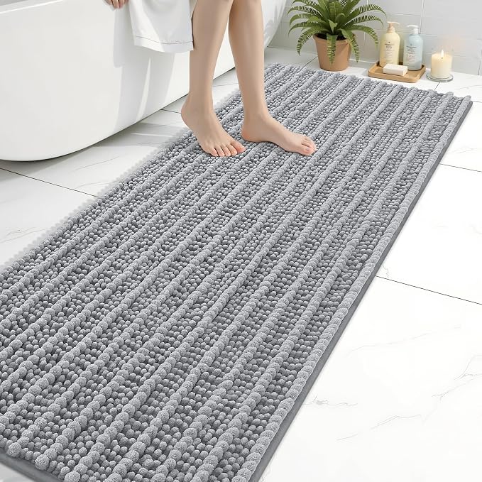 Arotive Bathroom Rugs Mat 70x24, Soft Absorbent Chenille Shaggy Bath Mat | Light Grey, Machine Wash Dry, Bath Rugs for Bathroom Floor, Tub and Shower, Home Decor Accessories
