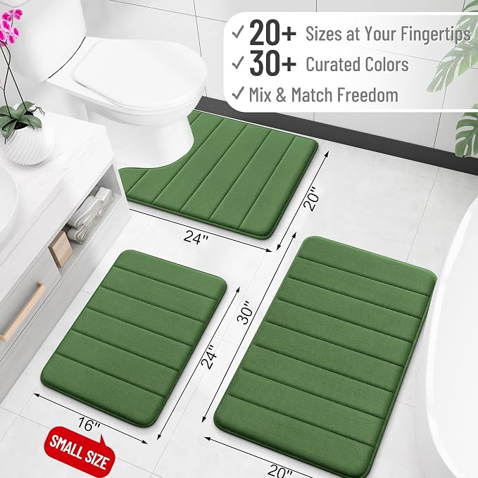 OLANLY Memory Foam Large Bath Mat 40x32, Super Soft Absorbent Bathroom Rugs | Olive Green, Quick Dry Bath Rug, Machine Washable Shower Floor Mats, Bathmat Carpet for Bathroom Floor, Tub and Shower