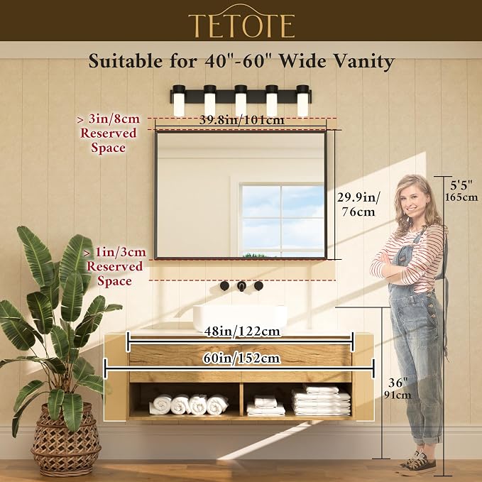 Black Framed Mirror for Bathroom Vanity 40" x 30" Matte Black Rectangle Beveled Frame Wall Mirror for Over Sink, Tempered Glass, Modern Farmhouse Bedroom, Entryway, Living Room