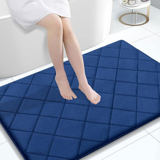 OLANLY Memory Foam Bath Mat 47x32, Ultra Soft and Absorbent Bathroom Rugs | Navy, Quick Dry, Machine Washable Shower Bath Rugs, Comfortable Bath Carpet for Bathroom Floor, Tub and Shower