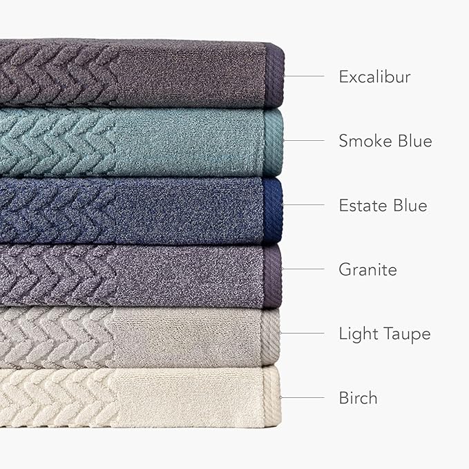 Texere 100% Organic Cotton Jacquard 650 GSM Premium Bath Towel Sets - Extra Absorbent Quick Dry and Plush, 2 Large Bath Towels, 2 Hand Towels, 2 Washcloths (Cable, Smoke Blue, 6 Piece)