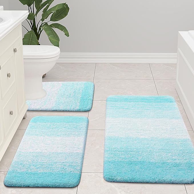 Arotive Microfiber Bathroom Rugs, Shaggy Soft Absorbent Bath Rug, 24x16 | SkyBlue, Rubber Backing Thick Plush Machine Washable Dry Bath Mats for Bathroom, Tub and Shower, Rectangular
