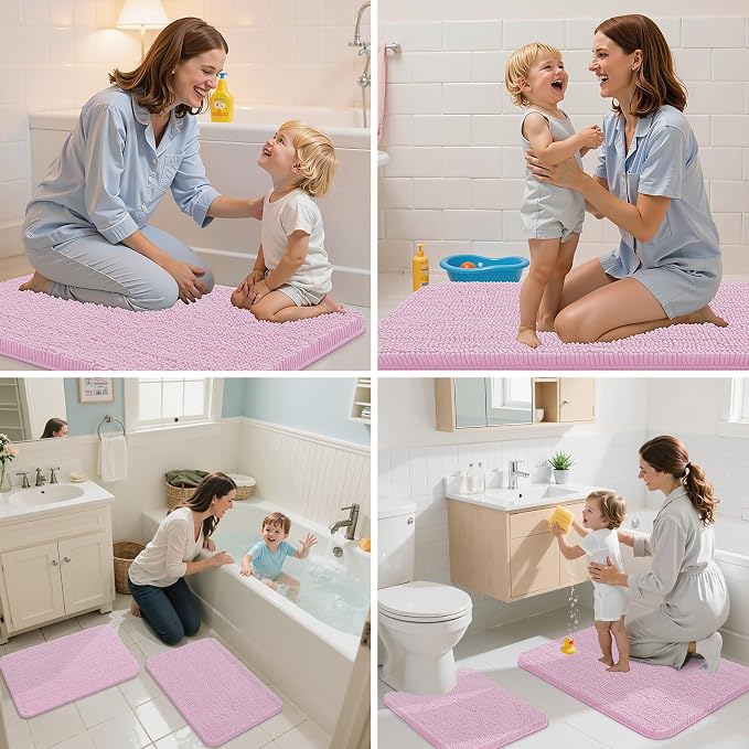 Arotive Bathroom Rugs 30x20, Soft Absorbent Shaggy Chenille Bath Rugs | Pink, Machine Washable Rubber Backing Bath Mats for Bathroom Floor Tub and Shower Home Decor Accessories