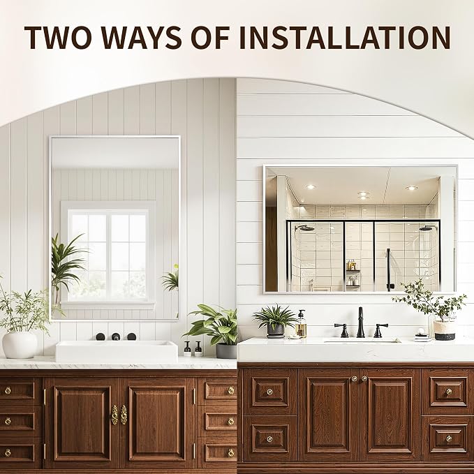 FICTOR Bathroom Vanity Mirror for Over Sink, 30" x 40", Silver | Anti-Rust Frame, Shatterproof Tempered Glass, Vertical/Horizontal Wall Mounted Mirror for Bedroom, Entryway, Living Room