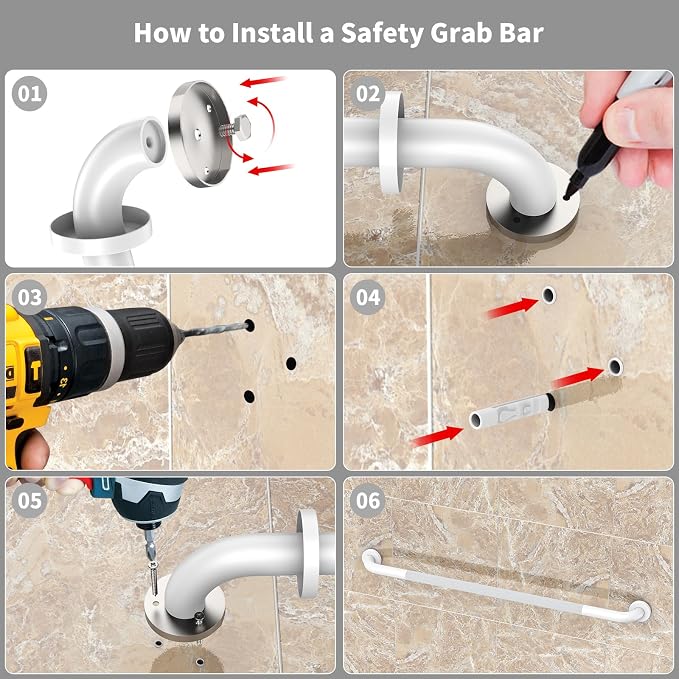 ZUEXT 42 Inch Extra Long White Anti Slip Knurled Safety Grab Bar for Shower | Stainless Steel Bathroom Safety Assist Handle, Heavy Duty Wall Mounted, Balance Support Rail for Seniors Handicap, 1.25" Dia