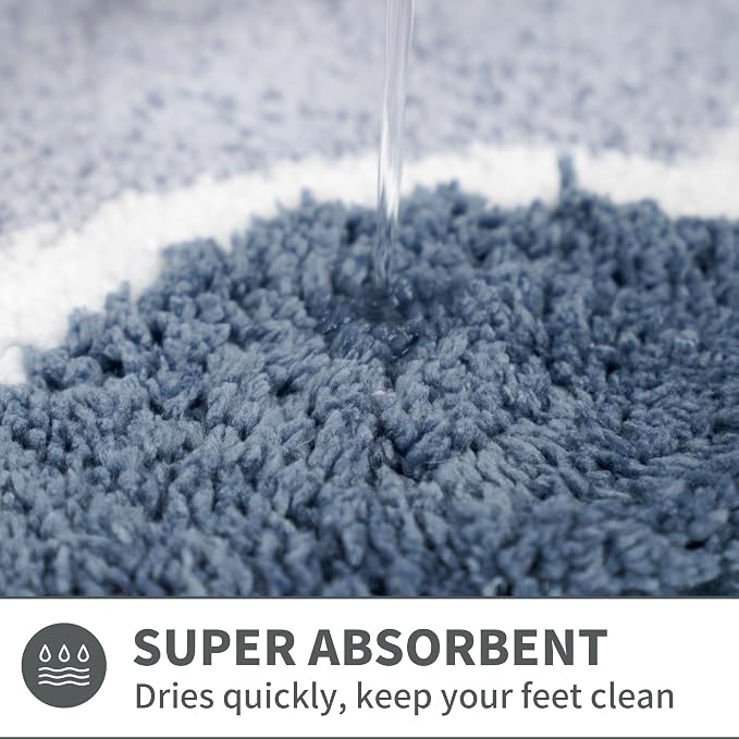 Scalloped Blue Bathroom Rugs Mat,Non Slip Absorbent Quick Dry Bath Mats for Shower Room,Plush Microfiber Bath Rug for Bathroom Floor Washable Carpet for Shower Tub Sink Bedroom,17"x47"