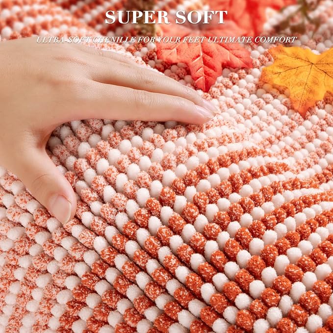 Bathroom Rugs and Mats Sets, 2 Piece Thick Absorbent Chenille Bath Mat Rug Set Non Slip, Soft Shaggy Bath Room Floor Mats for Bathroom, Machine Washable (Sunset Orange, 20" x 60" Plus 20" x 32")