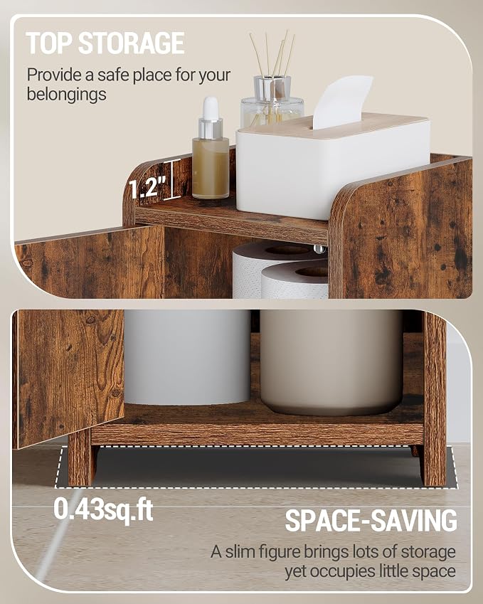 Hzuaneri Bathroom Storage Cabinet, Small Corner Floor Cabinet with 2 Doors | Narrow Toilet Paper Cabinets with Adjustable Shelf, Bathroom Organizer for Small Spaces, 7.9"D x 7.9"W x 29.5"H Rustic Brown