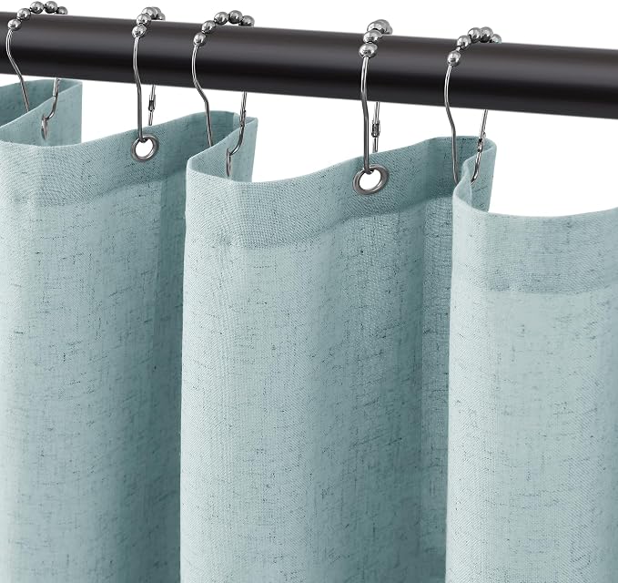 Jowels Blue Linen Fabric Shower Curtains for Bathroom, 72x72 | Blue Linen Shower Curtains Set, Waterproof Washable Weighted Textile, Metal Hooks, Hotel Boho Farmhouse Bathroom Decor