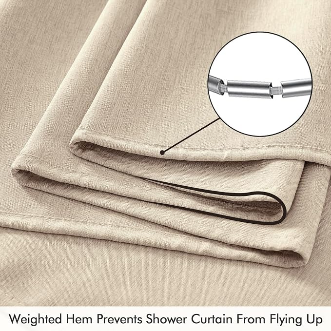 ANRODUO Copper Brown Linen Textured Fabric Shower Curtain Set - W72xL84 | Farmhouse Shower Curtain with 12 Metal Hooks, Waterproof Heavy Duty, Button Hole Design, Machine Washable for Bathroom