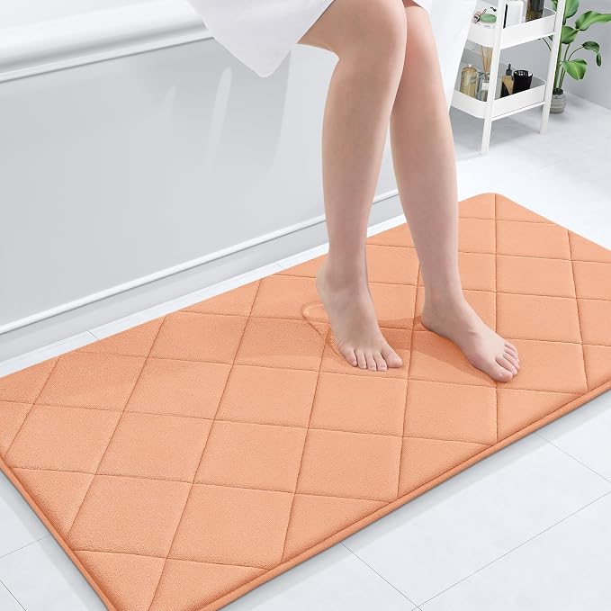OLANLY Memory Foam Bath Mat 44x24, Ultra Soft and Absorbent Bathroom Rugs | Peach, Quick Dry, Machine Washable Shower Bath Rugs, Comfortable Bath Carpet for Bathroom Floor, Tub and Shower