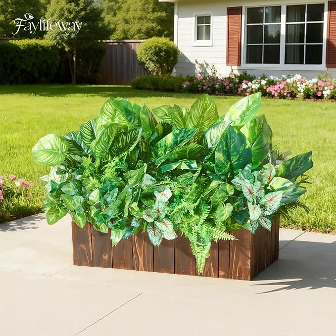 24 Bundles Artificial Plants Outdoor, UV Resistant Greenery | Large faux greenery stems for outside planters, porch, window box and patio garden decor. Maintenance free, pot not included.