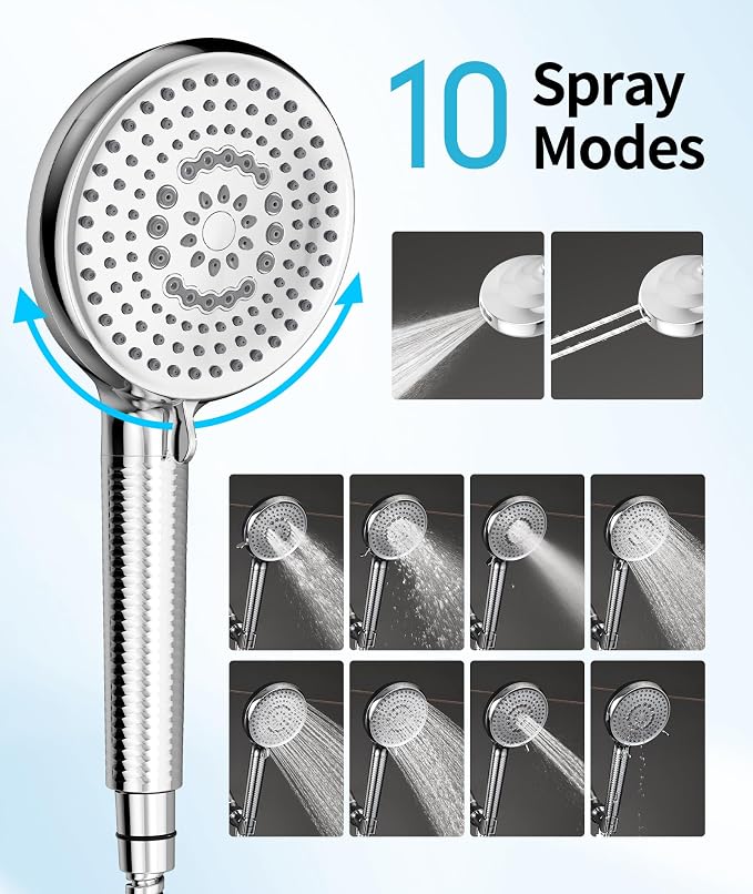 Filtered Shower Head with Handheld, 10 Spray Mode High Pressure Shower Head with Filters, Shower Filter Head for Hard Water, Powerful Spray for Cleaning, 2 Replaceable Filters Included, Chrome