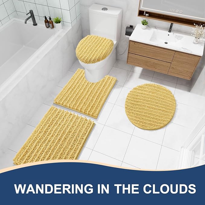 Arotive Bathroom Rugs Mat 47x24, Soft Absorbent Chenille Shaggy Bath Mat | Yellow, Machine Wash Dry, Bath Rugs for Bathroom Floor, Tub and Shower, Home Decor Accessories