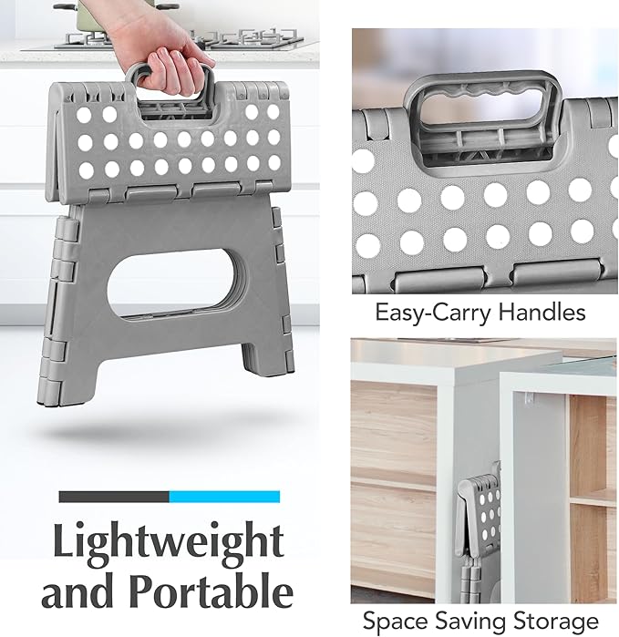 Handy Laundry Folding Step Stool 8 Inch, Gray, Non-Slip Holds 300 lbs | 8 Inch, Gray, Foldable Collapsible Step Stool, Non-Slip, Holds 300 lbs, Kitchen Bathroom Bedroom, Adults