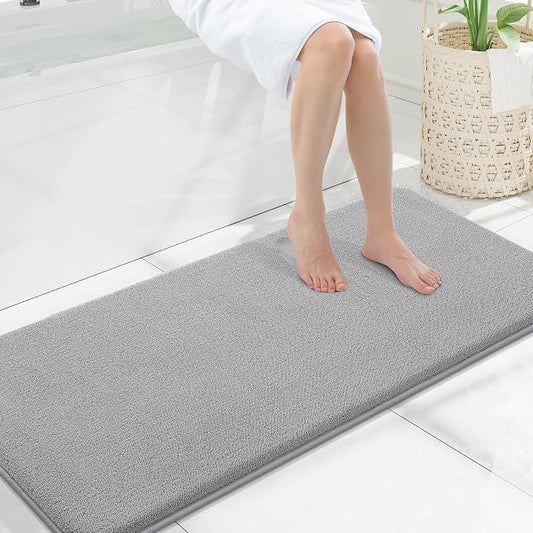 Smiry Memory Foam Bath Mat 47x20, Extra Soft Absorbent Bathroom Rugs | Grey Quick Dry, Machine Washable Bath Mats for Bathroom, Shower, Tub and Home Decor Accessories