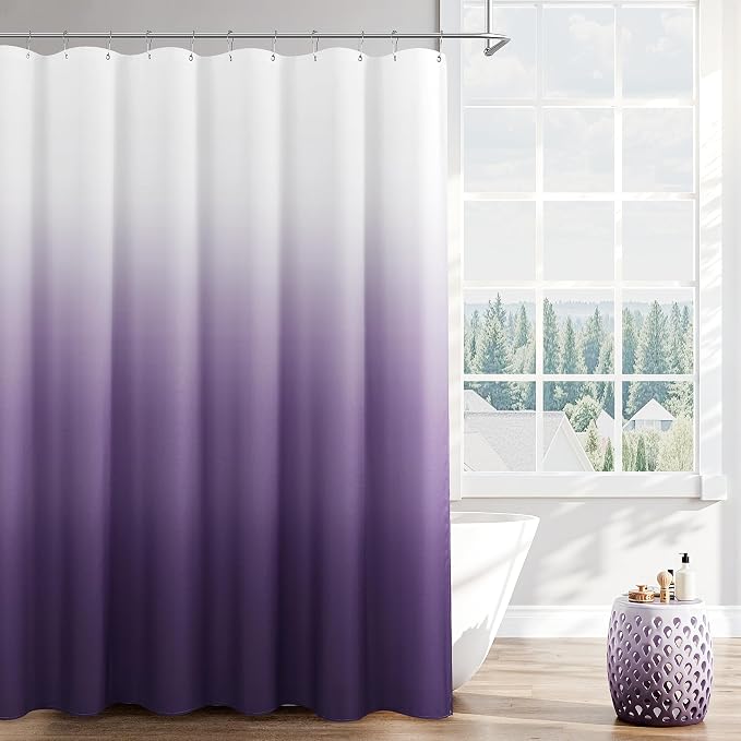 Royal Purple Shower Curtain for Bathroom Luxury Hotel Spa, Purple and White Ombre Shower Curtains Bathtub Modern Polyester Gradient Washable Decorative Bath Cloth with 12 Hooks 72x72 Inch