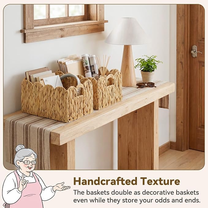 GRANNY SAYS Storage Baskets for Shelves, Wicker Basket with Scalloped Edge | Scalloped Water Hyacinth Basket, Storage Wicker Basket for Pantry, Water Hyacinth Baskets with Scalloped Edge, Woven Baskets