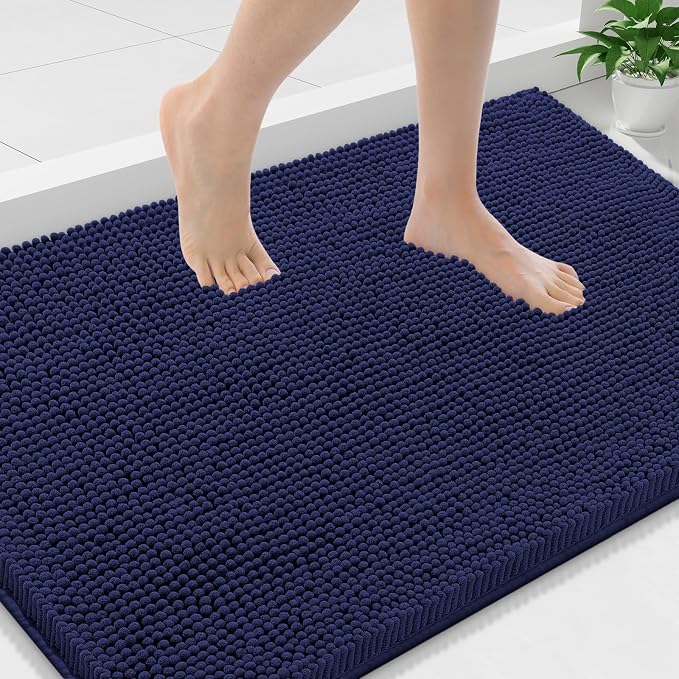 Smiry Bathroom Rugs 36X24, Luxury Chenille Extra Soft Absorbent Bath Mat | Navy Blue, Machine Washable Non-Slip Plush Bath Mats for Bathroom, Tub, Shower, and Floor, Home Decor