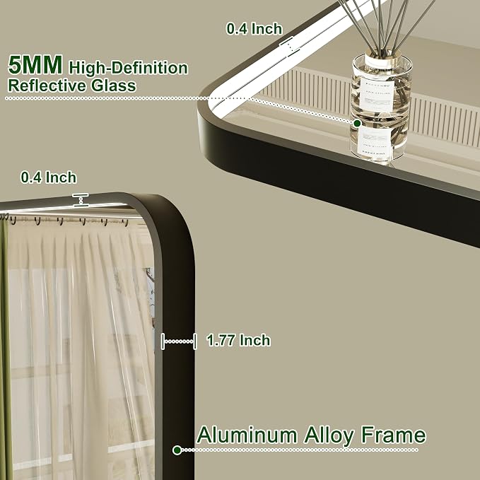 24"x32" LED Bathroom Mirror with Lights, Black Aluminum Frame | 3000K/4500K/6000K, Stepless Dimmable, Anti-Fog, Memory Function, ETL Listed, Wall Mounted Lighted Bathroom Vanity Mirror