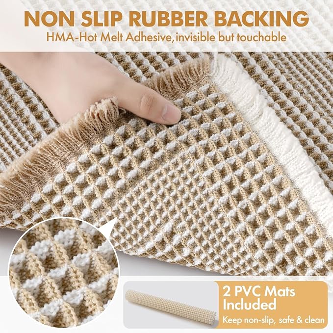 MIULEE Set of 2 Waffle Bathroom Rugs Brown&Cream Boho Bath Mat 17x24 in | Looped Design, Super Absorbent, Non Slip, Washable, Ultra Soft, Rubber Backed, Bathroom Mats for Floor Tub Shower