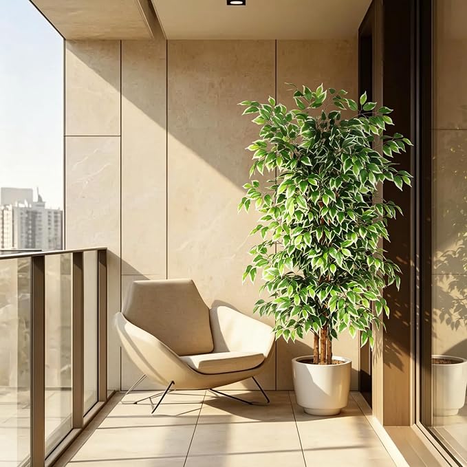 GTIDEA 6FT Artificial Ficus Tree with Natural Wood Trunk (NO VASE Included) | Tall Faux Trees Indoor, Dense Foliage, Fake Silk Tree Fake Plants for Home Decor Living Room Outdoor Balcony House Office