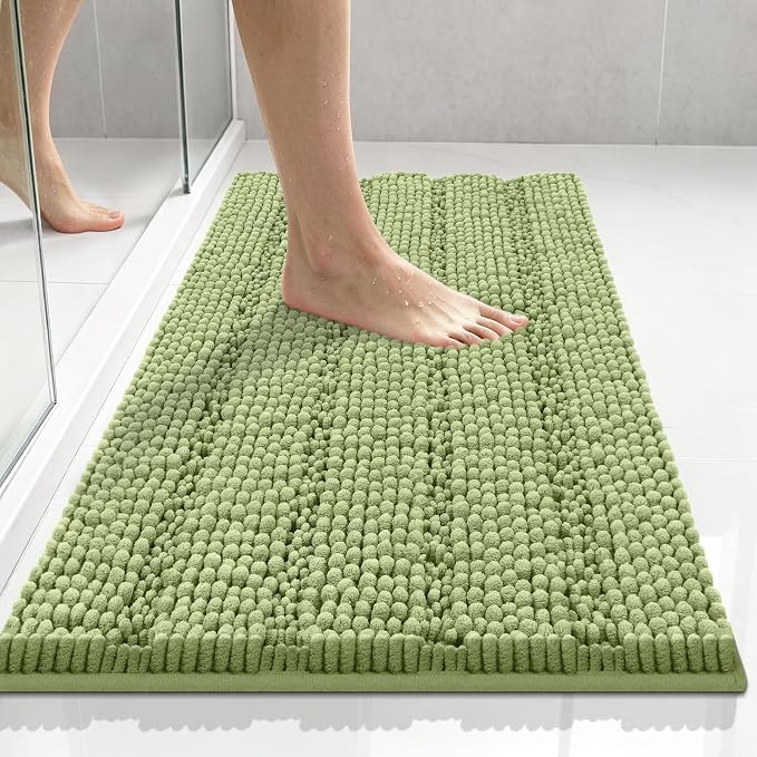 Bcoimo Small Bath Rug Mat,Sage Chenille High Absorbent Bathroom Floor Mats | Non Slip with Rubber Backing 24x17 Bathroom Rug; Machine Washable;Extra Soft Bath Rug;High Absorbent、Quick Dry Microfiber mat