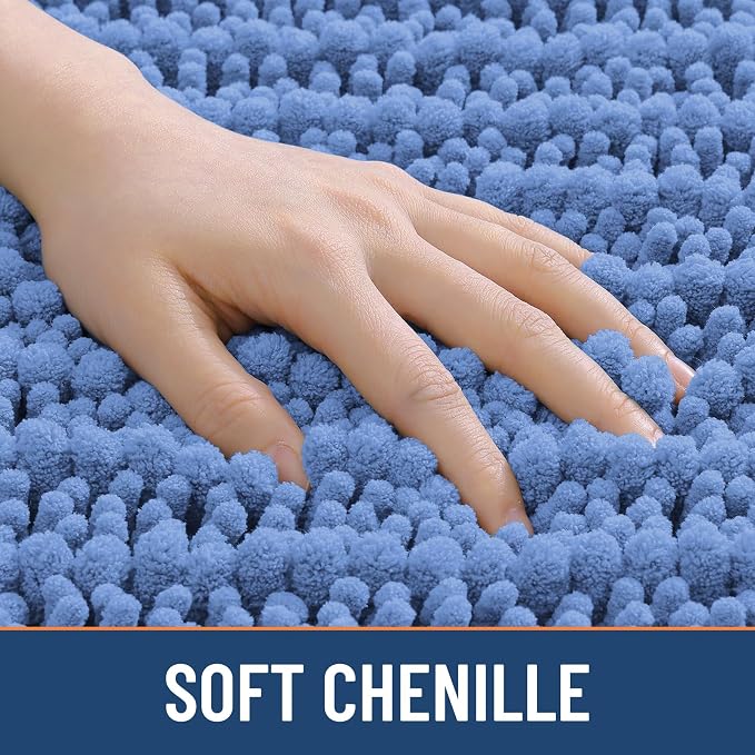 Smiry Bathroom Rugs 24X16, Extra Soft Rubber Backing Chenille Bath Mats | Cornflower Blue Machine Washable Non Slip Quick Dry Bath Mats for Bathroom Floor, Tub, Shower, Home Decor Accessories