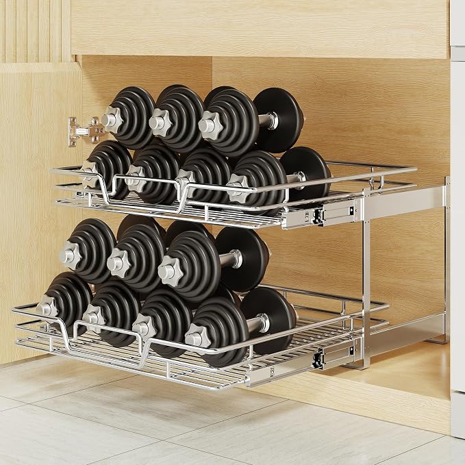 2-Tier Kitchen Cabinet Pull Out Shelf and Drawer Organizer Slide Out Pantry Storaqe Basket in Multiple Sizes (15" W x 21" D)