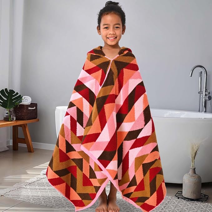 VOOVA & MOVAS Kid Hooded Towel,3-10 Years,100% Cotton, Red | Classic Solid Jacquard Weave, 500GSM Dense Fabric, Ultra Soft Texture, Fits Bath, Beach, Pool and Swim Scenes