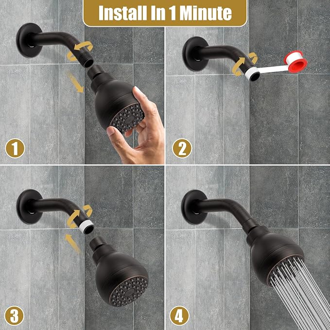AISOSO High Pressure Shower Heads, Showerheads 3 Inches with 360 Rotation and Silicone Nozzles for Strong Spray Relaxing and Comfortable Shower, Oil Rubbed Bronze