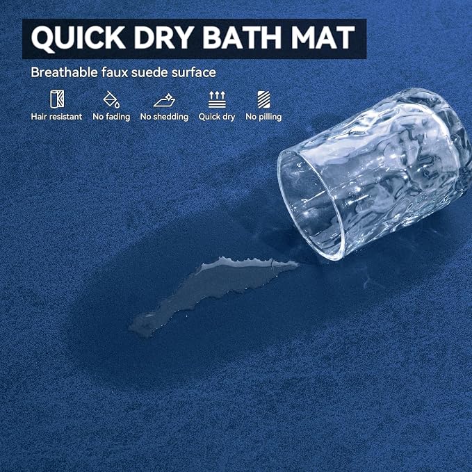 MontVoo -Bath Mat Rug-Rubber Backing Non Slip Quick Dry Absorbent Thin Bathroom Rugs Fit Under Door-Faux Suede Surface Bathroom Floor Mats-Shower Rug for in Front of Bathtub Shower Royal Blue 16"x24"