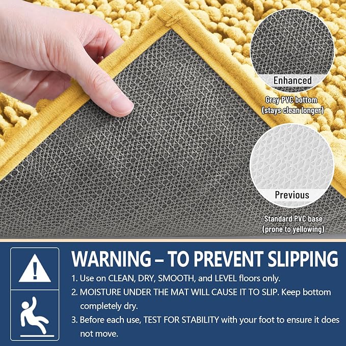 Arotive Bathroom Rugs Mat 47x24, Soft Absorbent Chenille Shaggy Bath Mat | Yellow, Machine Wash Dry, Bath Rugs for Bathroom Floor, Tub and Shower, Home Decor Accessories