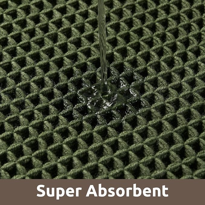 AMOAMI Waffle Bath-Mat, Absorbent Bath Mats for Bathroom Non Slip, Machine Washable Bathroom Rugs with Tassels Ultra Soft Boho Bath Rugs for Floor 17"x24" Dark Green