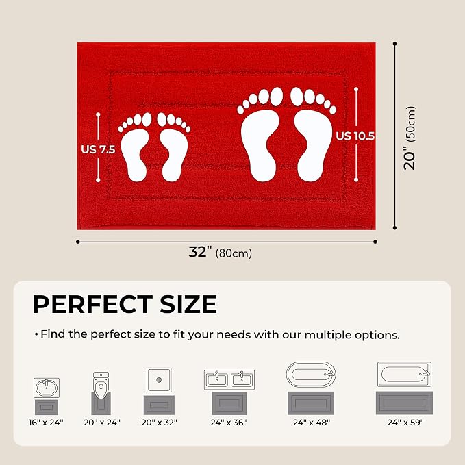 GRANNY SAYS Red Bathroom Rug 20" x 32", Non-Slip Microfiber Bath Mat | Ultra-soft, durable TPR backing for reliable grip, fast water absorption, machine washable for Vanity, Shower, Tub