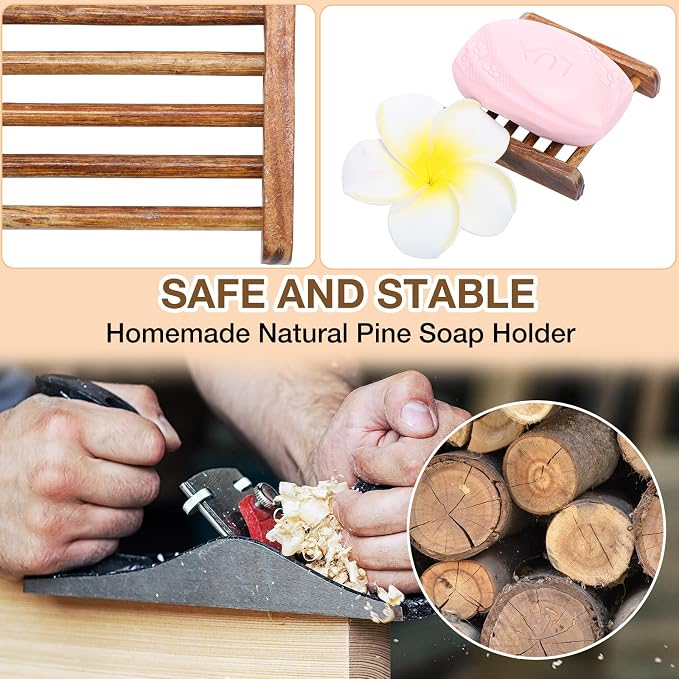 25 Pcs Bamboo Wood Soap Dish Bulk Bathroom Wooden Soap Holder Savers Self Draining Dishes Handcraft Tray, 3.3 x 3.3 x 0.67 Inch (Charcoal Color)