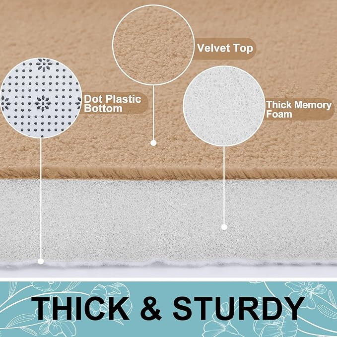 Smiry Memory Foam Bath Mat 70x24, Extra Soft and Absorbent Bathroom Rugs | Camel, Quick Dry Machine Washable Non-Slip Bath Mat for Bathroom Floor, Shower and Tub