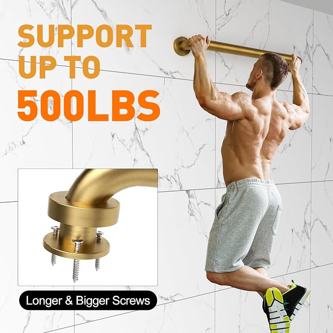 24" Shower Grab Bar, 500 lb Heavy Duty Brushed Gold Stainless Steel | Grab Bars for Bathtubs and Showers, Bathroom Grab Bar,Safety Shower Handle,Handicap Elderly Injury Senior Assist Bath Handle