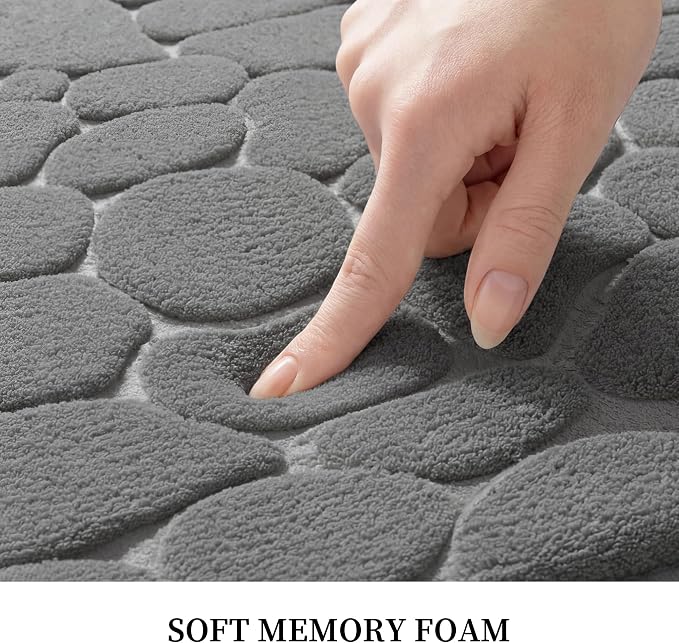Memory Foam Bath Mat Cobblestone Bathroom Rugs Super Water Absorbent Bath Mats for Bathroom Machine Washable Bath Rugs(20 x 24,Dark Gray)