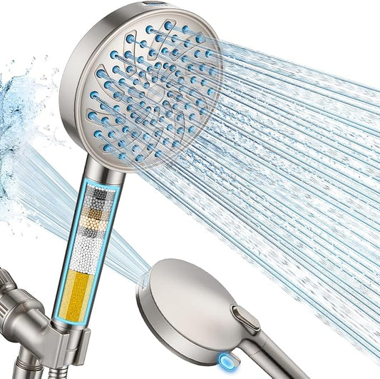 Cobbe Filtered Shower Head with Handheld, Water Softener for Hard Water | Upgraded High Pressure 7 Spray Mode Shower Head with Filters - Remove Chlorine - Reduces Dry Itchy Skin, Brushed Nickel