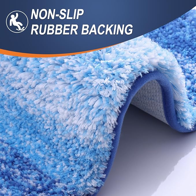 OLANLY Bathroom Runner Rug 45x27, Extra Soft Absorbent Microfiber Bath Rugs | Light Royal Blue, Non-Slip Quick-Drying Rubber Backing, Washable Long Bath Mat for Floor, Tub and Shower, Home Decor